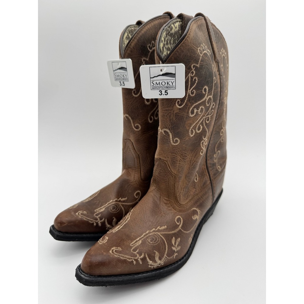 Smoky Mountain‎ Kids Cowboy Boots Size 3.5 Brown Western Embroidered